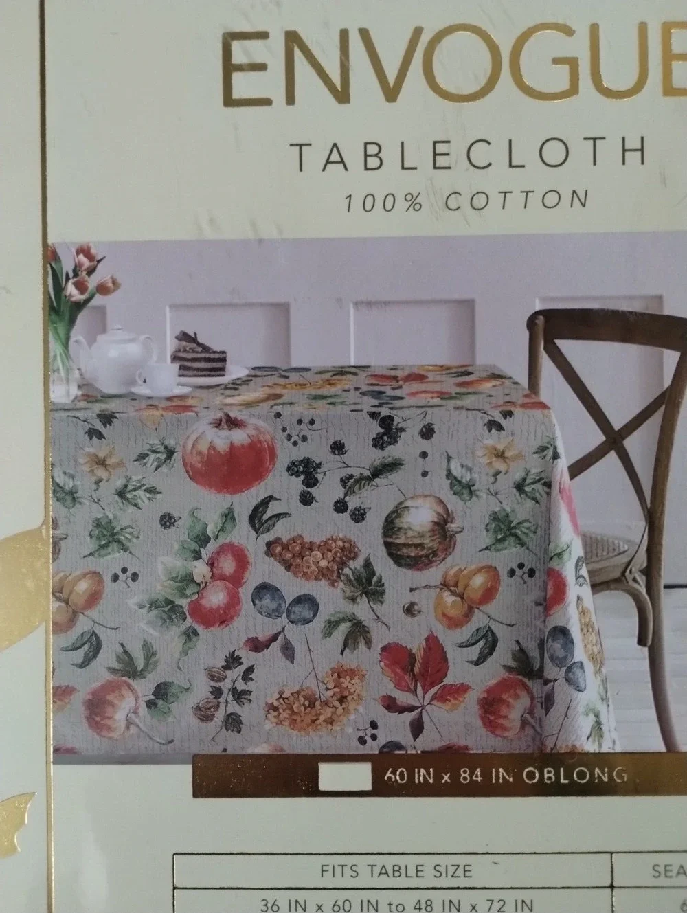 Envogue Autumn Harvest Theme Botanical Tablecloth ~ 100% Cotton ~ 60 x 84